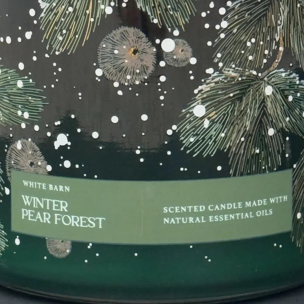 BBW Winter Pear Forest White Barn Bath & Body Works 3 Wick Candle